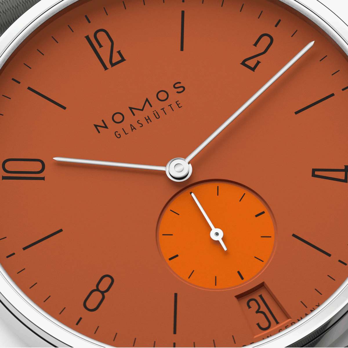 NOMOS Glashütte Tangente 38 Datum Poporange Produktbild main 3