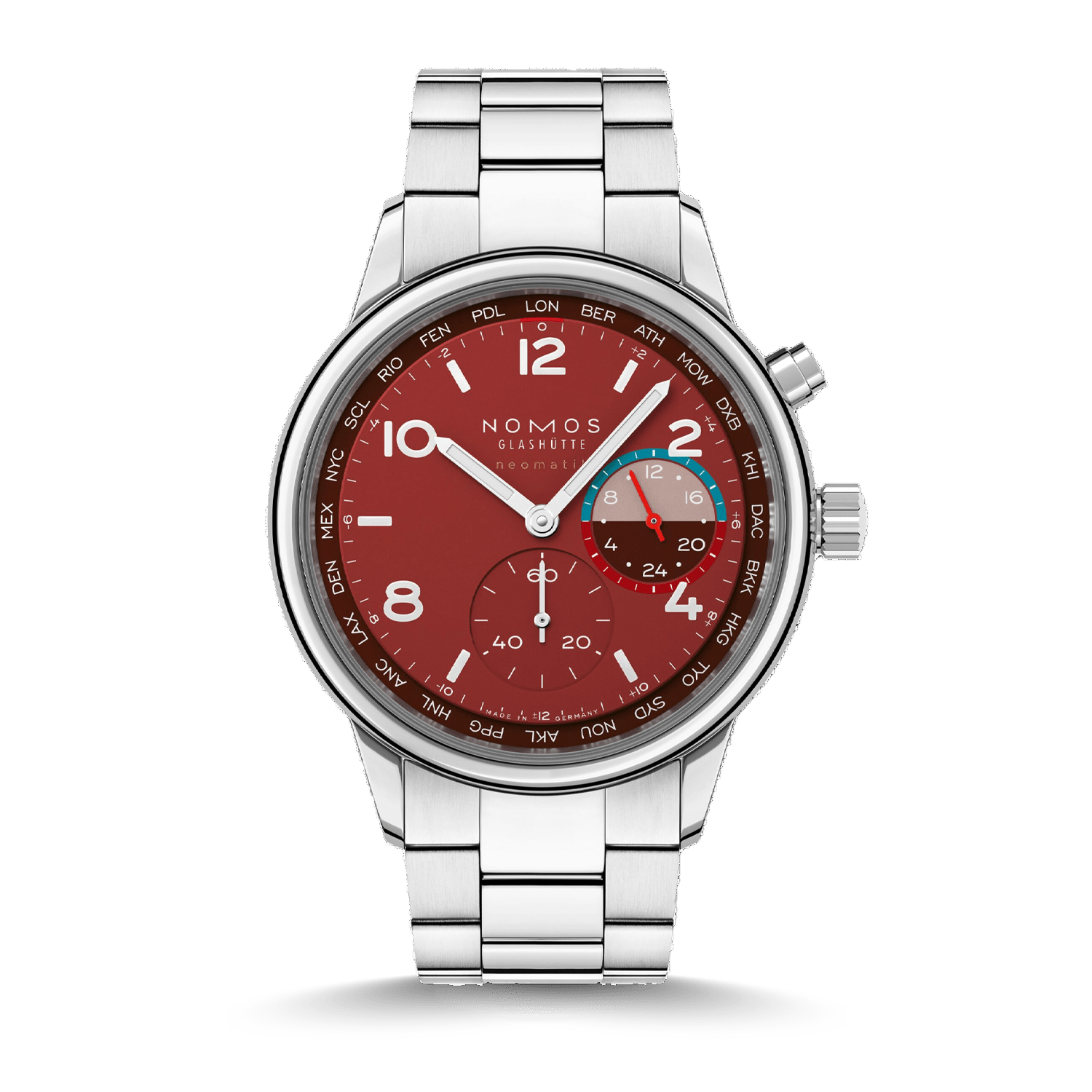 NOMOS Glashütte Club Sport neomatik Weltzeit Magma Produktbild main 0