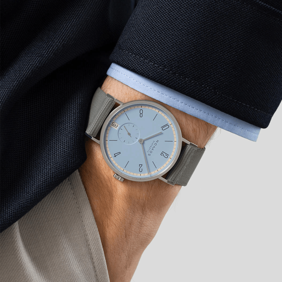 NOMOS Glashütte Tangente 38 Datum Frostblau Produktbild main 2