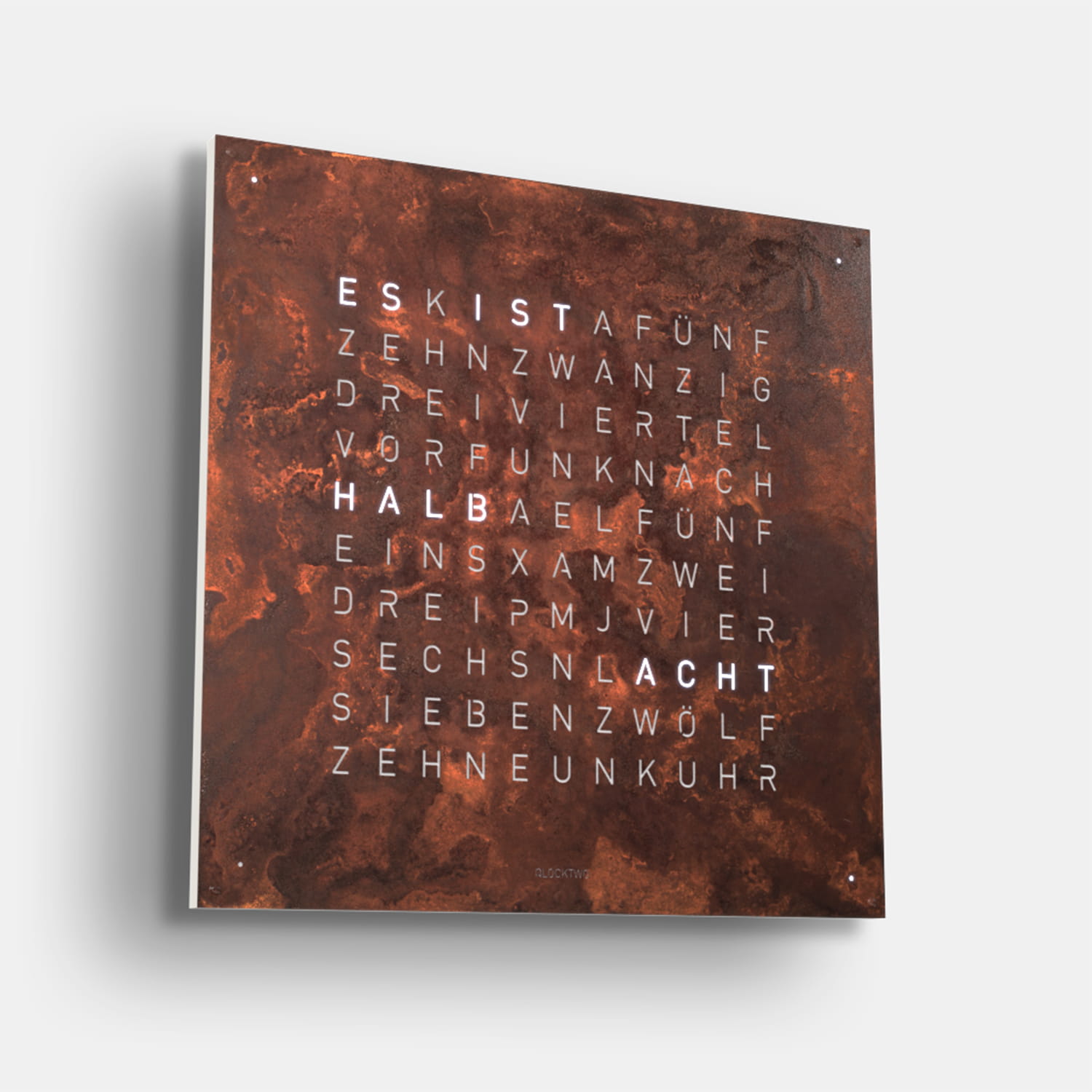 QLOCKTWO EARTH 90 Creator's Edition Rust – Weißer Korpus Produktbild main 2