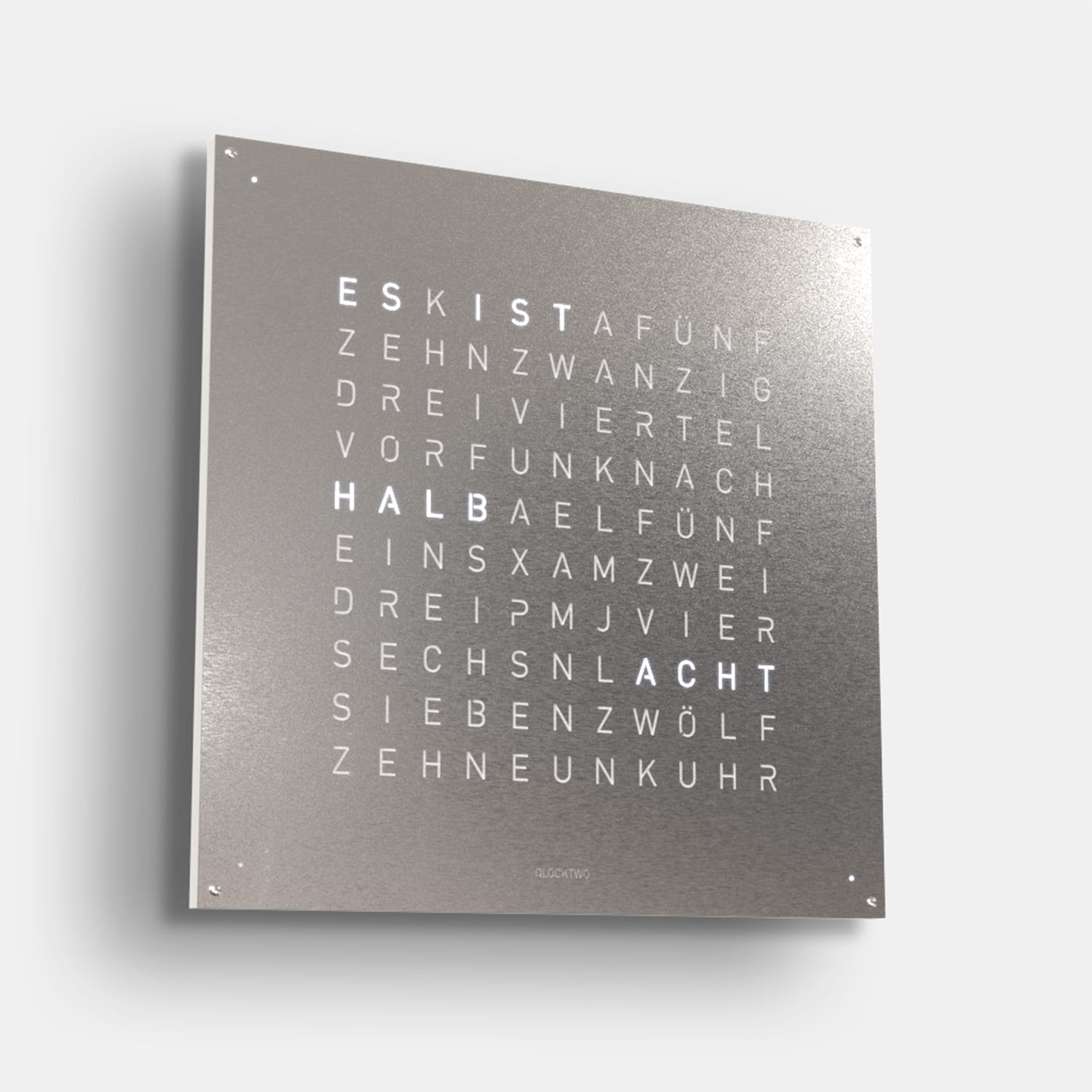 QLOCKTWO EARTH 90 Stainless Steel – Weißer Korpus Produktbild main 2