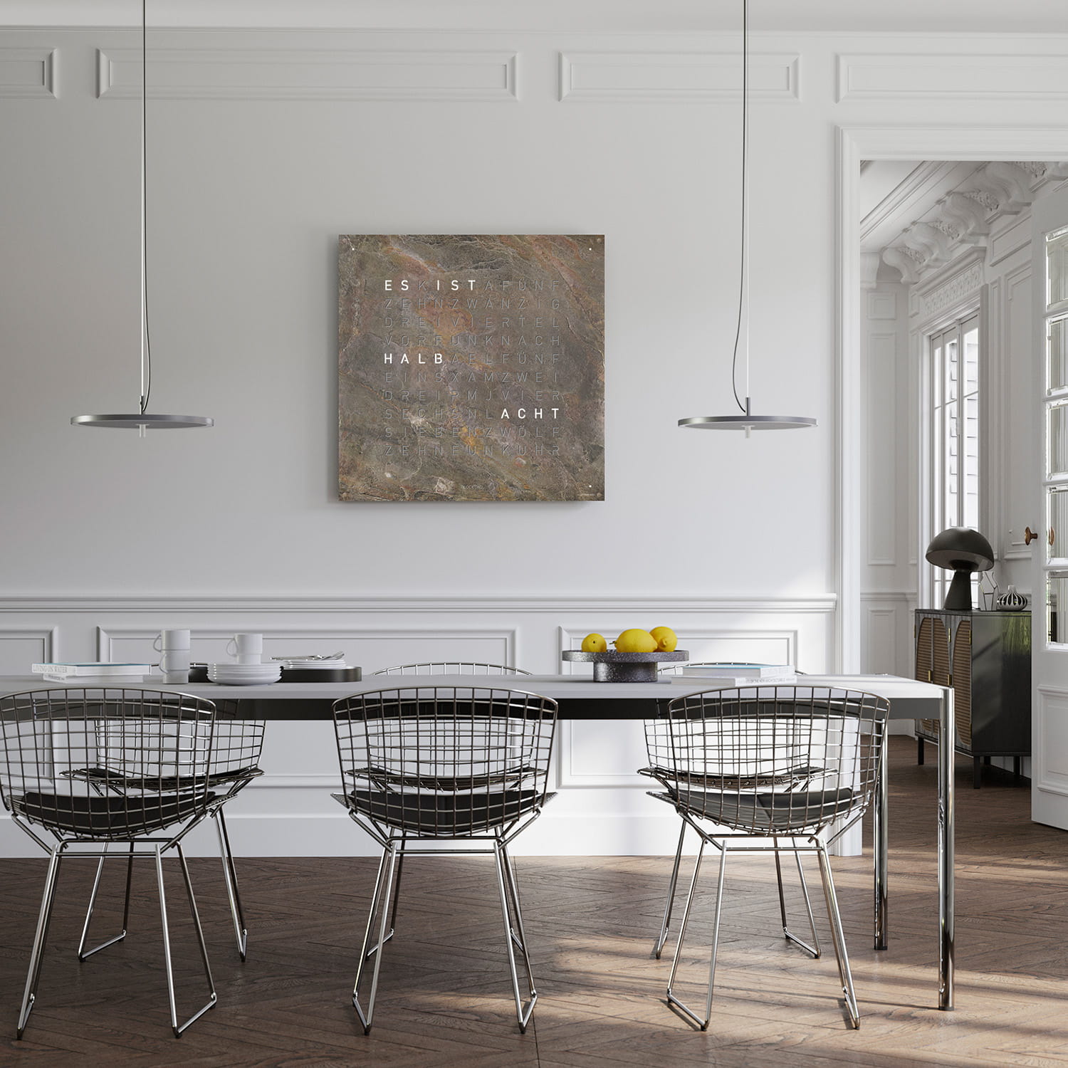 QLOCKTWO EARTH 90 Creator's Edition Glintscape – Weißer Korpus Produktbild main 3