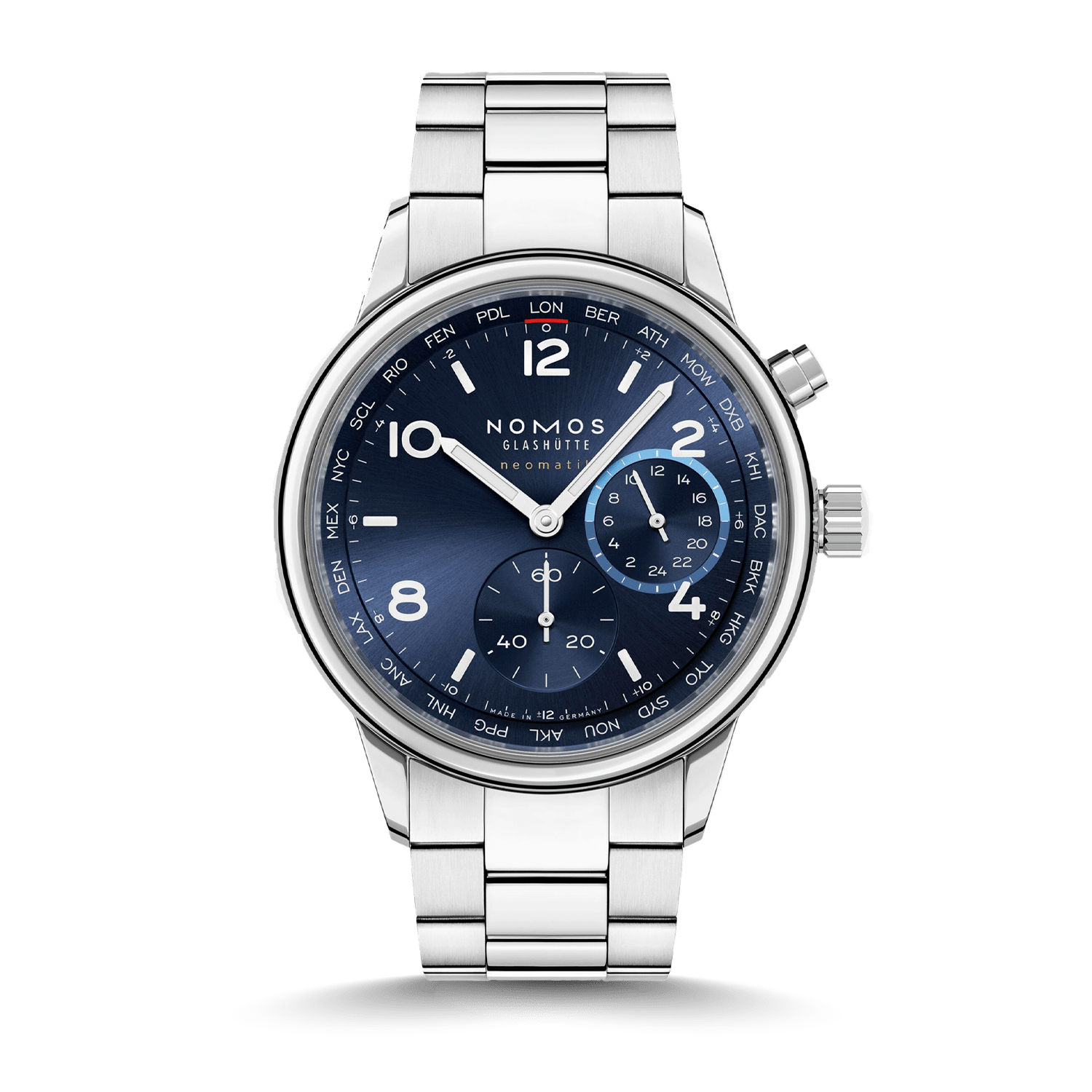 NOMOS Glashütte Club Sport Neomatik Weltzeit blau Produktbild main 0