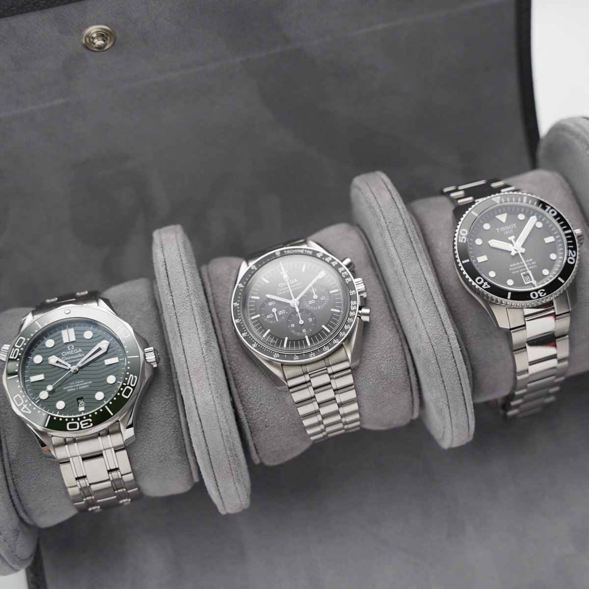 ALTHERR Uhrenrolle Saffiano-Leder Grau für 3 Uhren Produktbild main 1