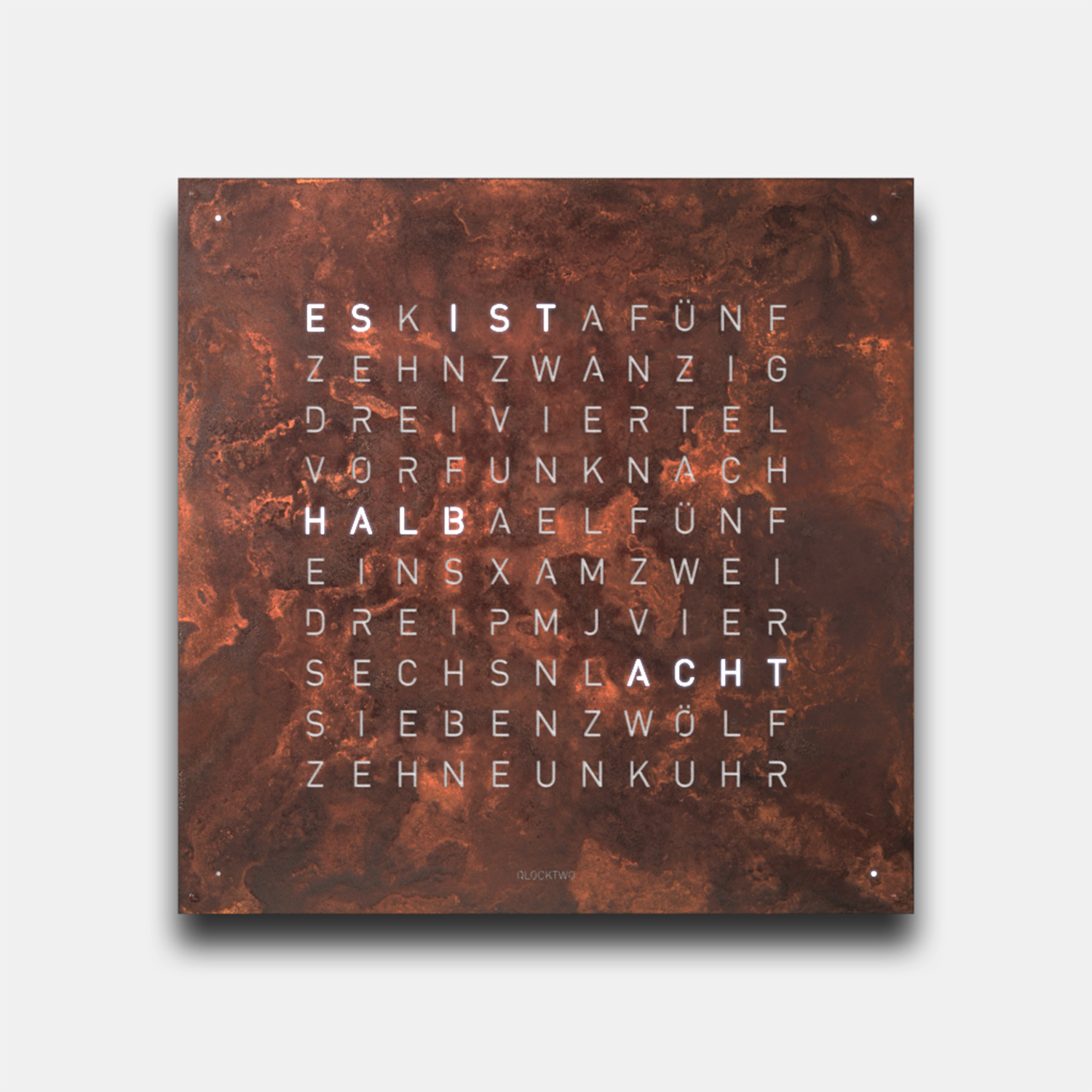 QLOCKTWO EARTH 90 Creator's Edition Rust – Weißer Korpus Produktbild main 0