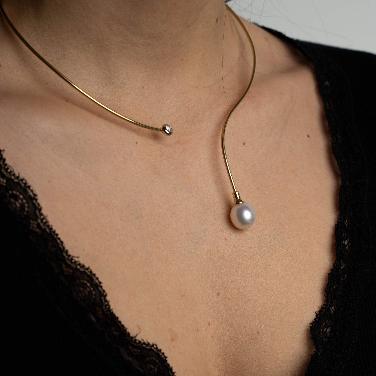 Bossert Kast Collier mit Perle 750 GG Brill 0,15 ct W Si Bossert Kast Collier mit Perle 750 GG Brill 0,15 ct W Si