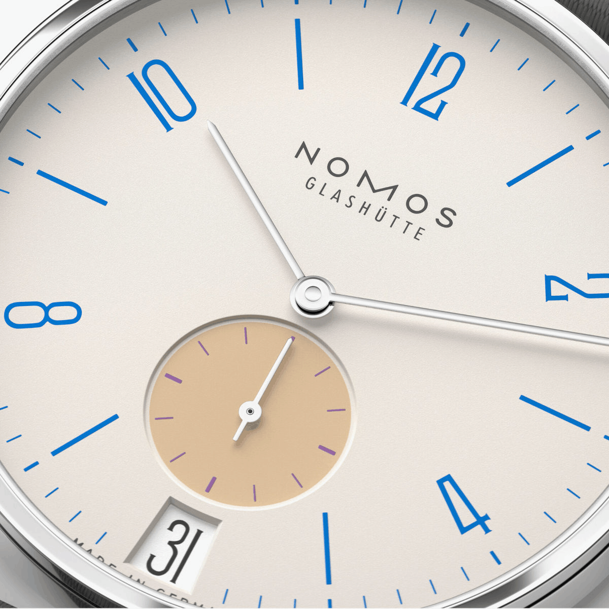 NOMOS Glashütte Tangente 38 Datum Schulhausweiß Produktbild main 2
