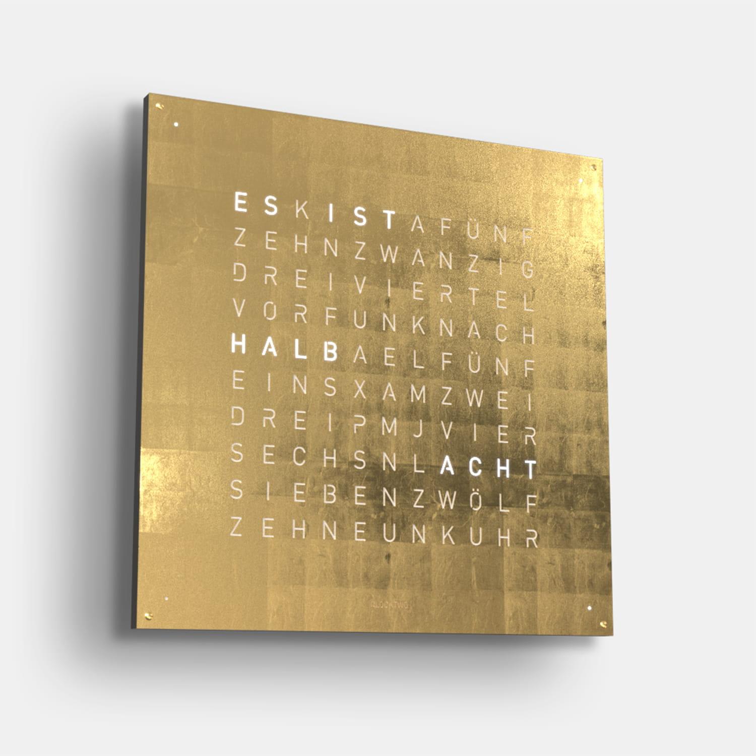 QLOCKTWO EARTH 90 Creator's Edition Gold – Weißer Korpus Produktbild main 1