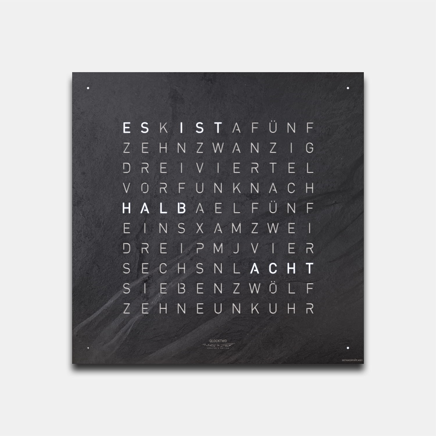 QLOCKTWO EARTH 45 Creator's Edition Metamorphite – Weißer Korpus Produktbild main 0