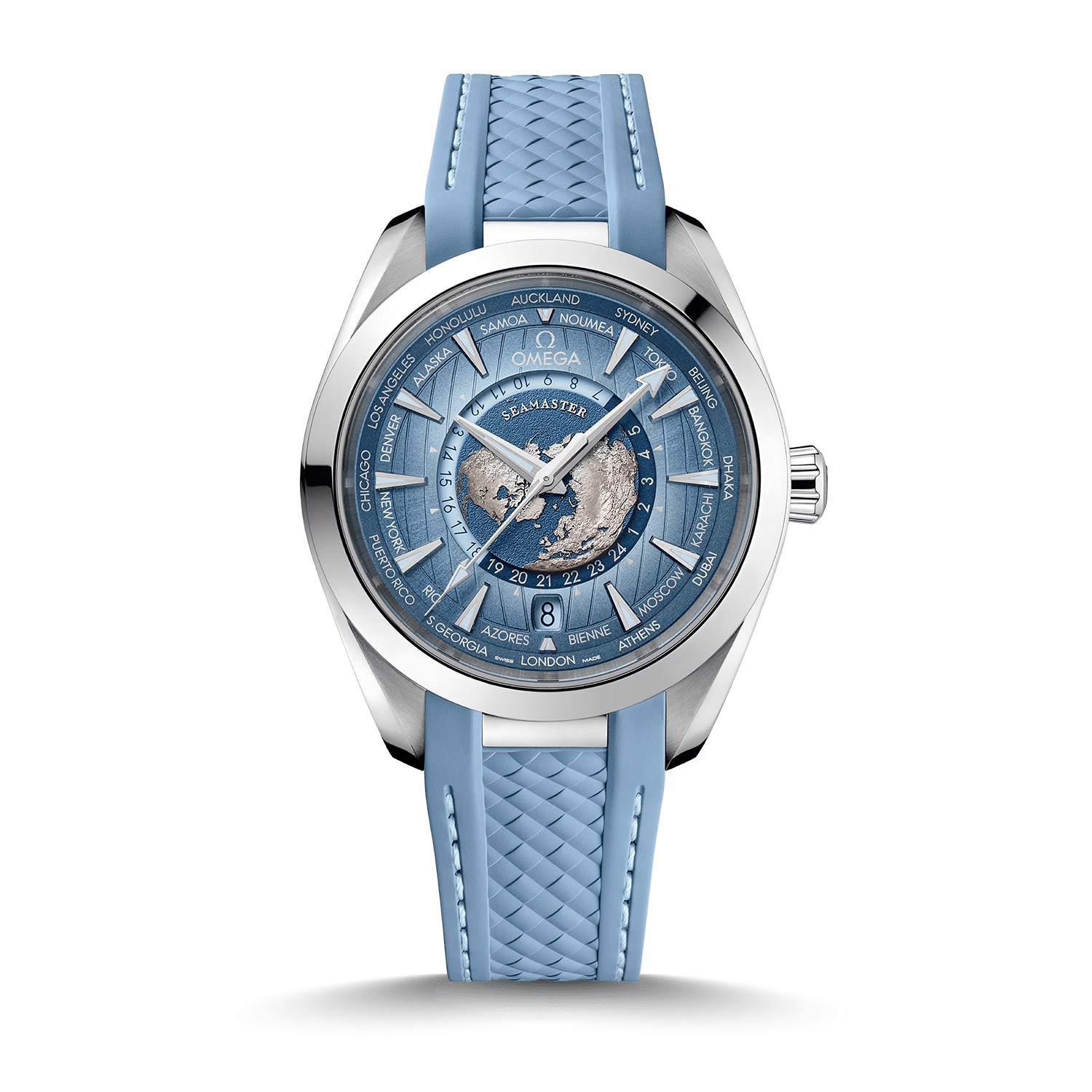 OMEGA Seamaster Aqua Terra GMT Worldtimer Summer Blue 43 OMEGA Seamaster Aqua Terra GMT Worldtimer Summer Blue 43