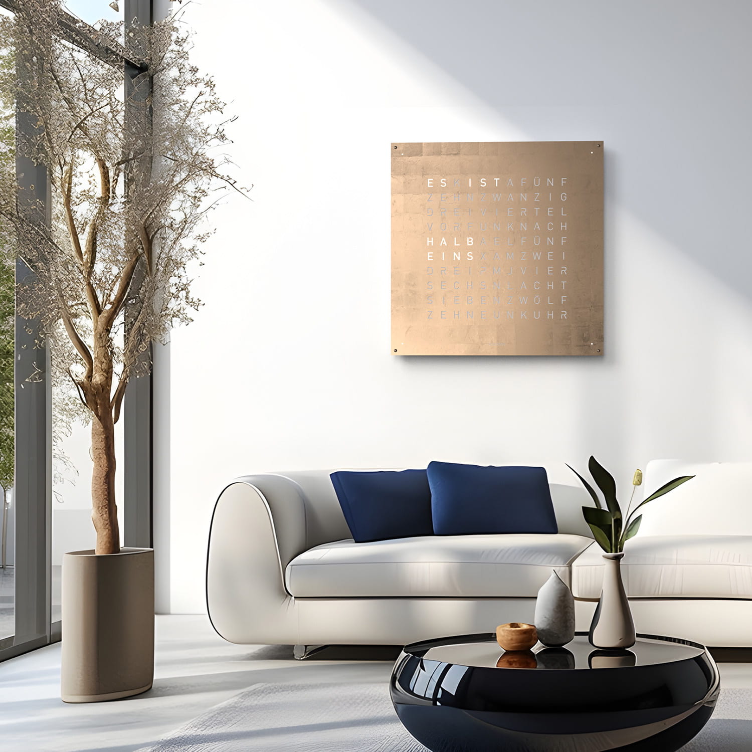 QLOCKTWO EARTH 90 Creator's Edition Moon Gold – Weißer Korpus Produktbild main 4