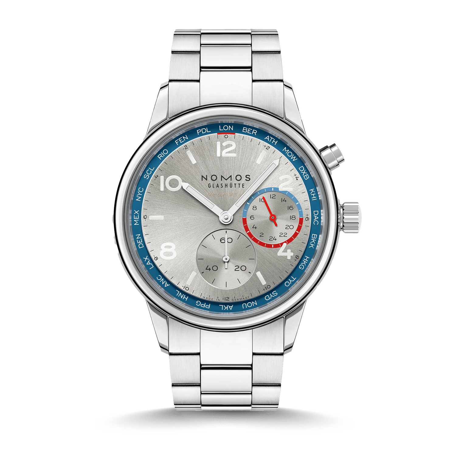 NOMOS Glashütte Club Sport neomatik Weltzeit silber Produktbild main 0