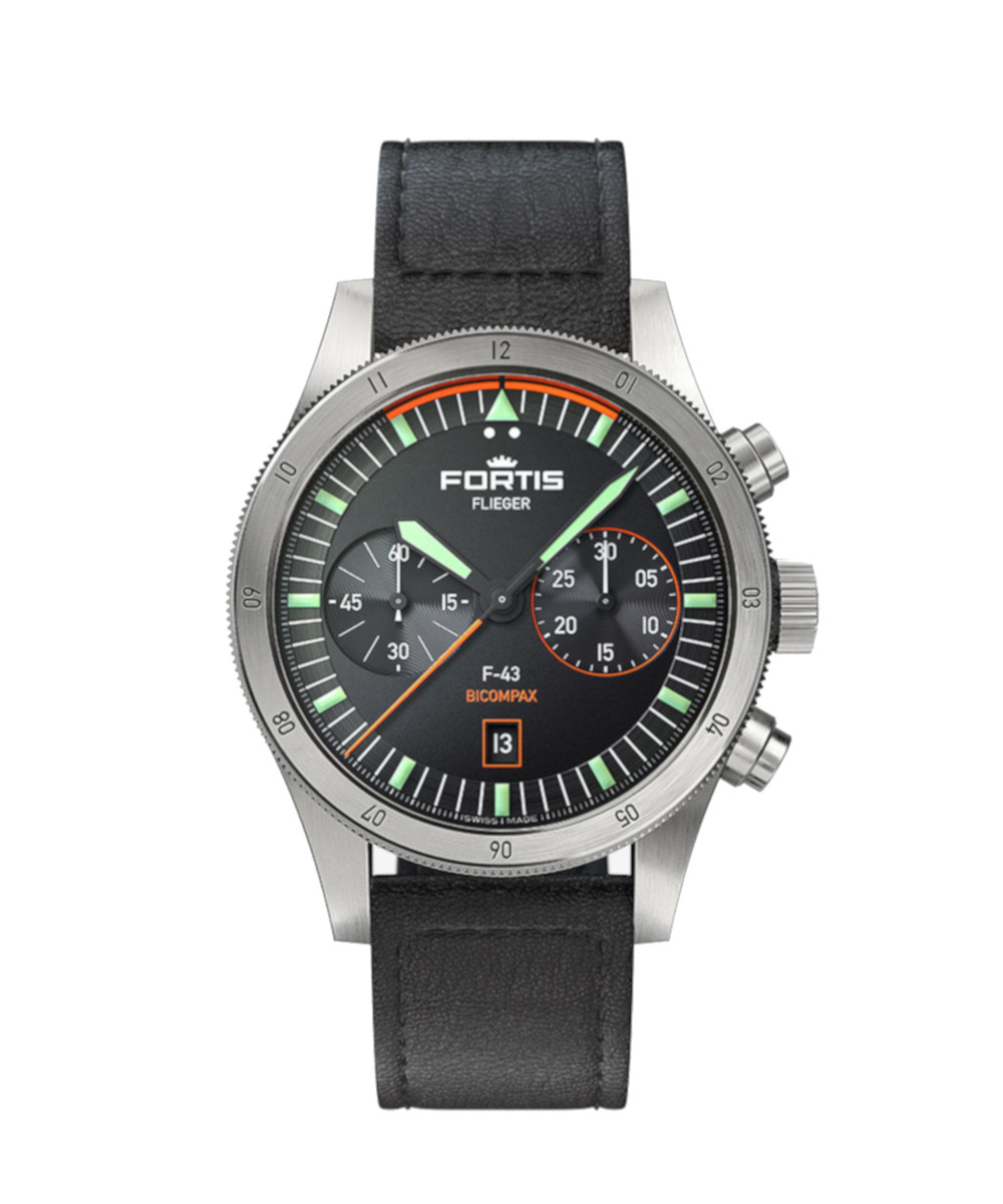Fortis Flieger F-43 Bicompax F4240005 Schwarzes Zifferblatt