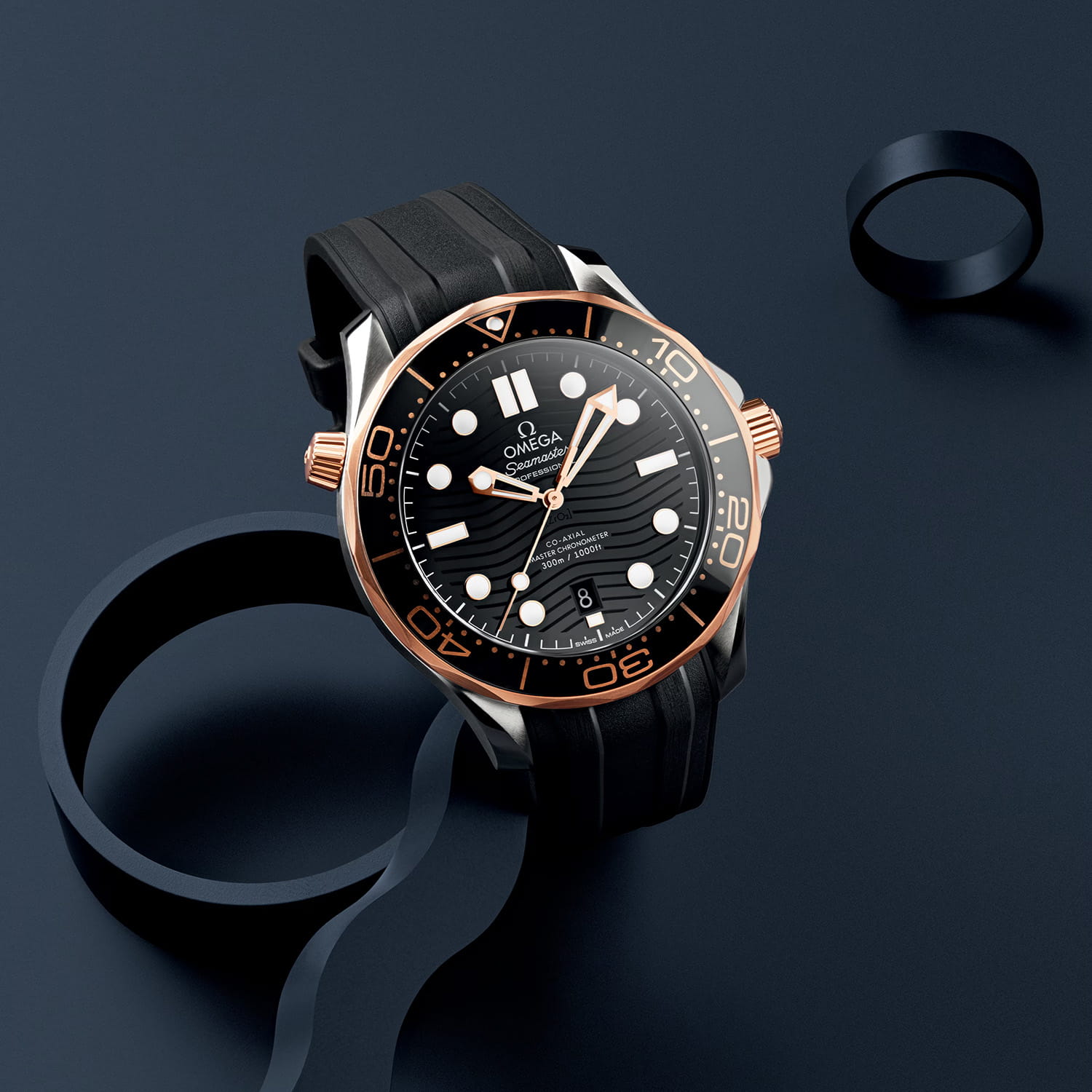 OMEGA Seamaster Diver 300M – Kautschukband Schwarz ohne Dornschließe 20 mm – XL Produktbild main 2
