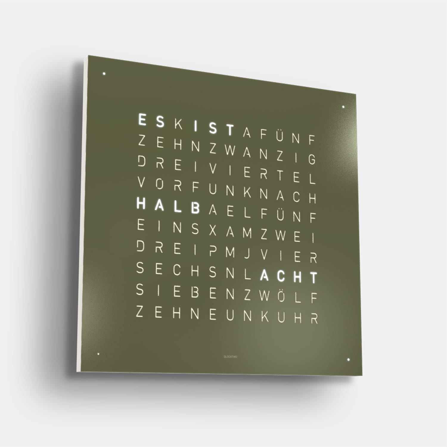 QLOCKTWO EARTH 90 Olive – Weißer Korpus Produktbild main 1
