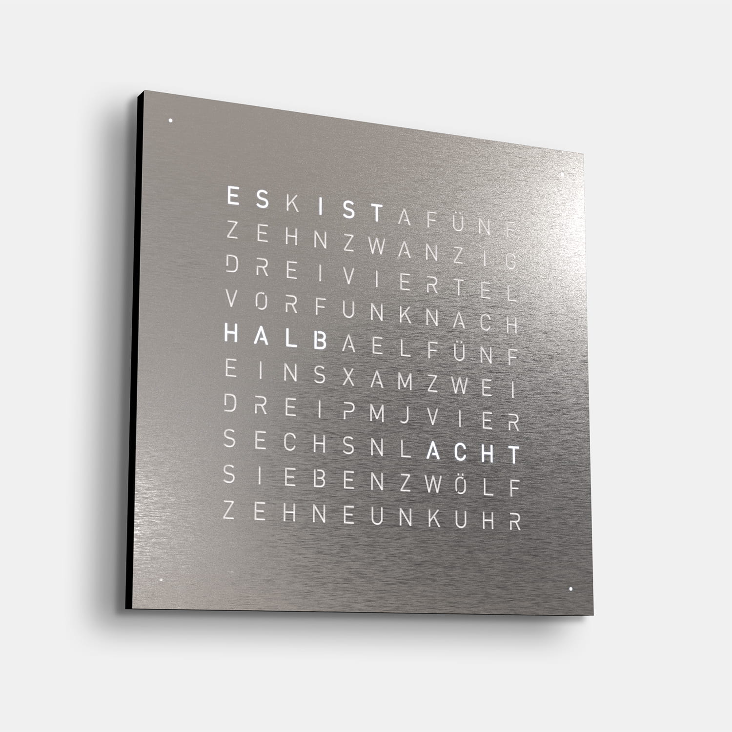 QLOCKTWO EARTH 45 Stainless Steel – Weißer Korpus Produktbild main 1