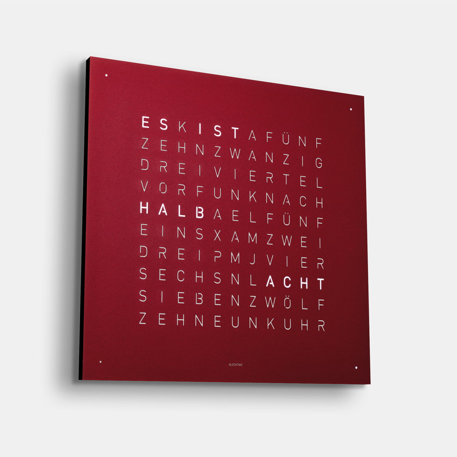 QLOCKTWO EARTH 45 Red Velvet – Weißer Korpus Produktbild main 1