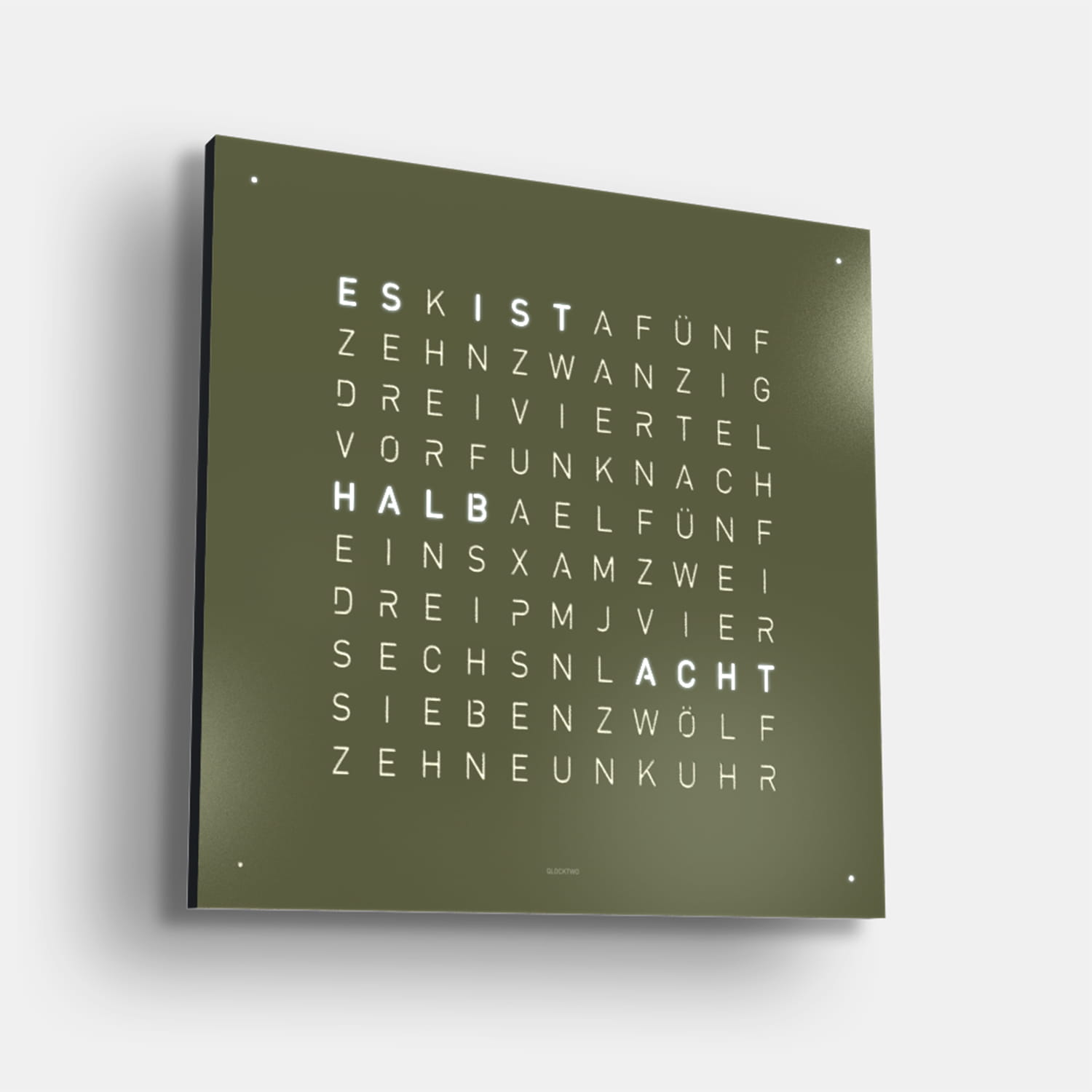 QLOCKTWO EARTH 90 Olive – Weißer Korpus Produktbild main 2