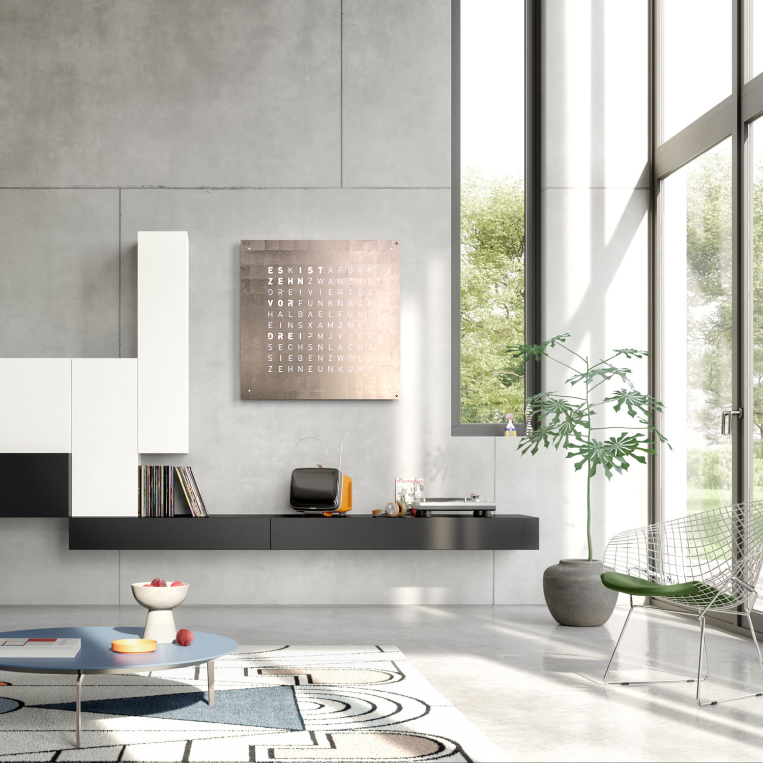 QLOCKTWO EARTH 90 Creator's Edition Moon Gold – Weißer Korpus Produktbild main 3