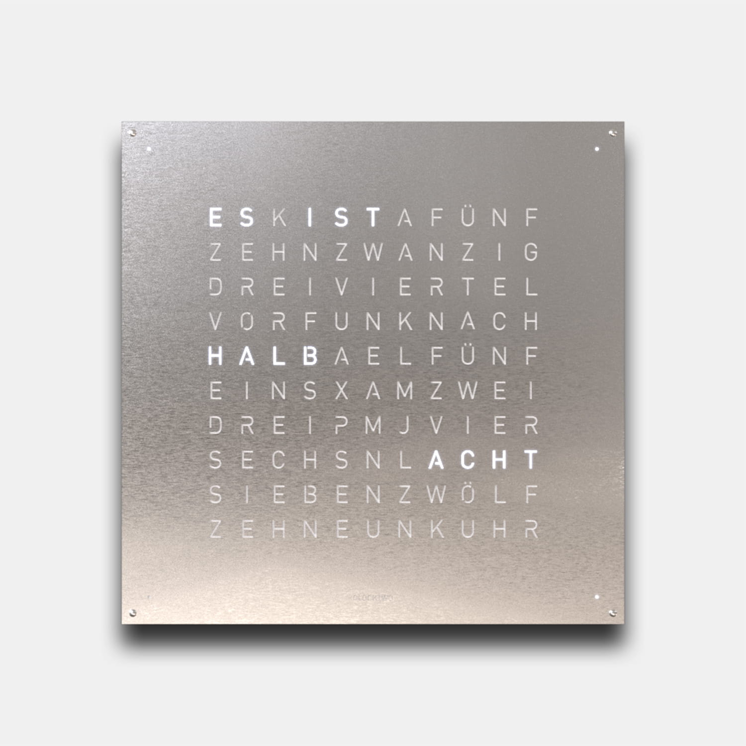 QLOCKTWO EARTH 90 Stainless Steel – Weißer Korpus Produktbild main 0