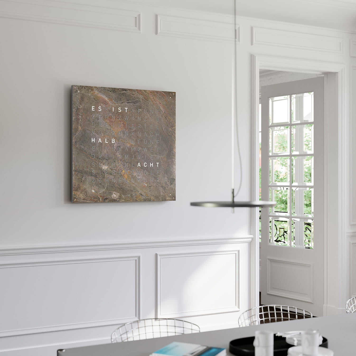 QLOCKTWO EARTH 90 Creator's Edition Glintscape – Weißer Korpus Produktbild main 4