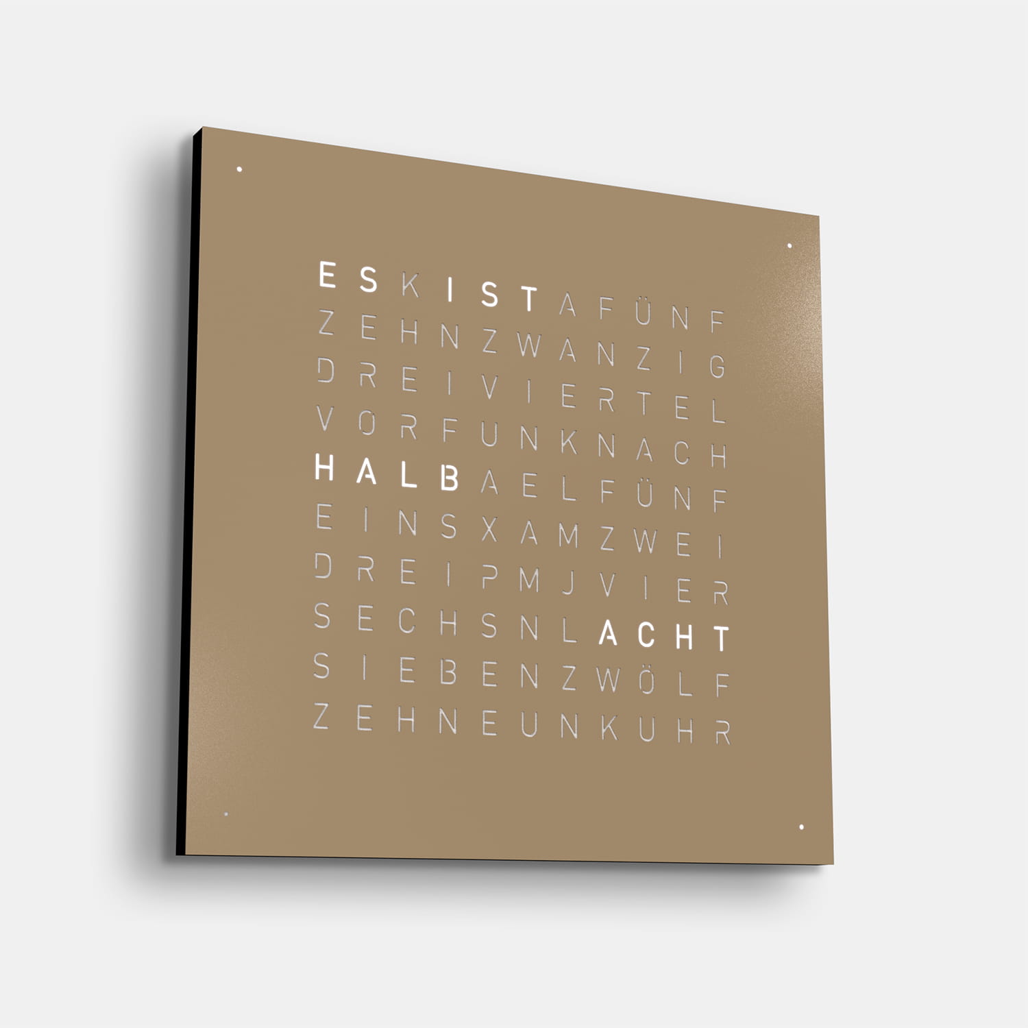 QLOCKTWO EARTH 45 Hazelnut – Weißer Korpus Produktbild main 1