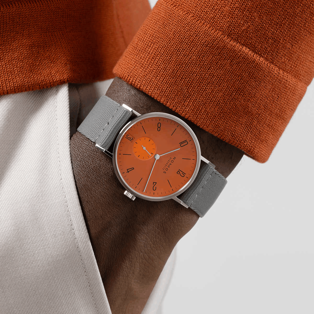 NOMOS Glashütte Tangente 38 Datum Poporange Produktbild main 2