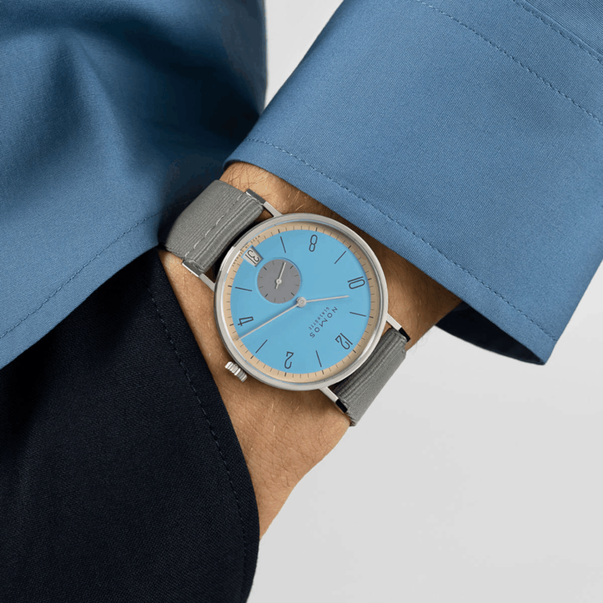 NOMOS Glashütte Tangente 38 Datum Delfin Produktbild main 1